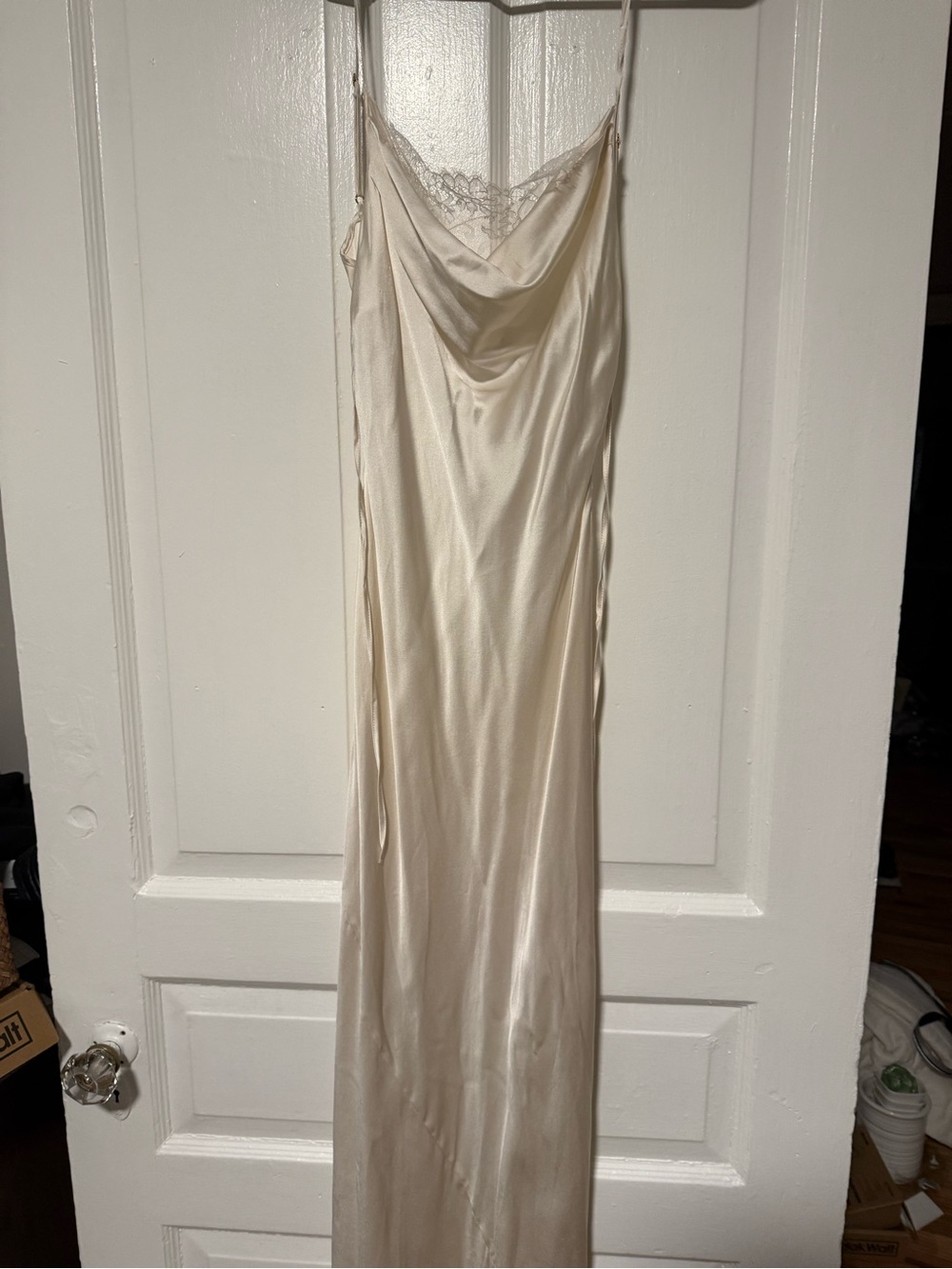 Victoria secret atelier satin Ivory Slip Dress with Lace Trim